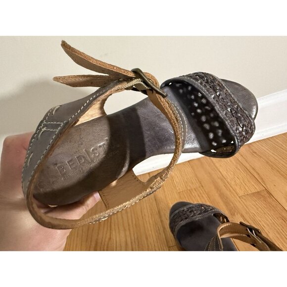 Bed Stu Womens 7.5 Kenya Sandals Distressed Leather Platform Chunky Wooden Heels - Picture 11 of 13